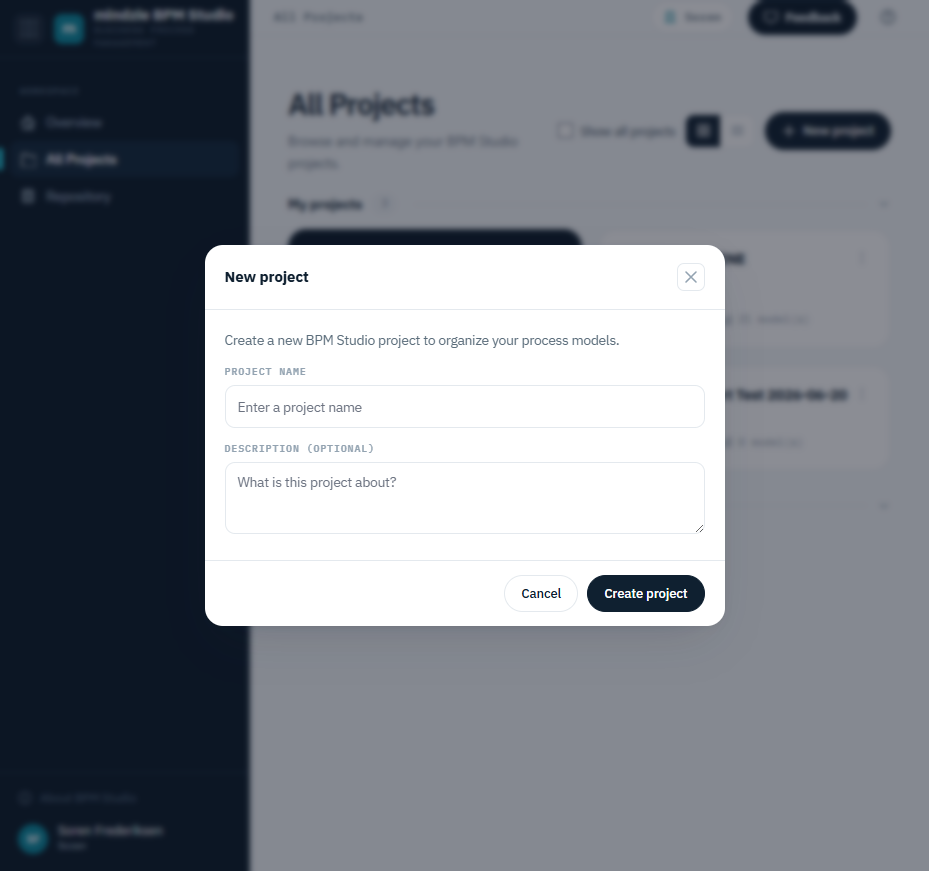The New project dialog