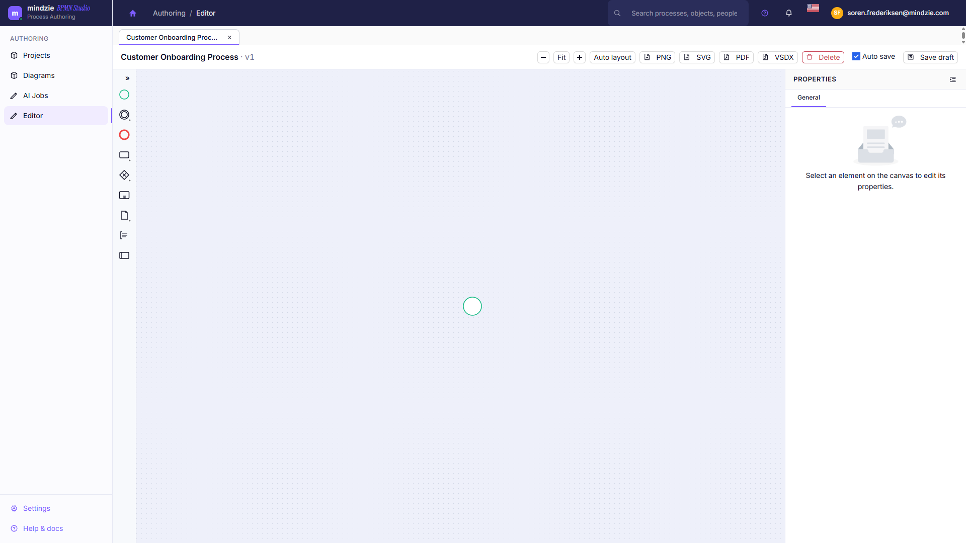 Neues Diagramm im Editor geöffnet