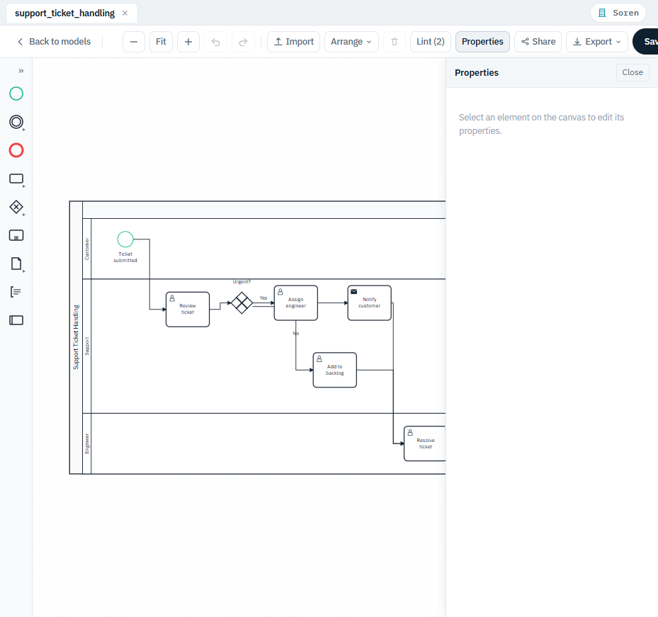 A model open in the editor