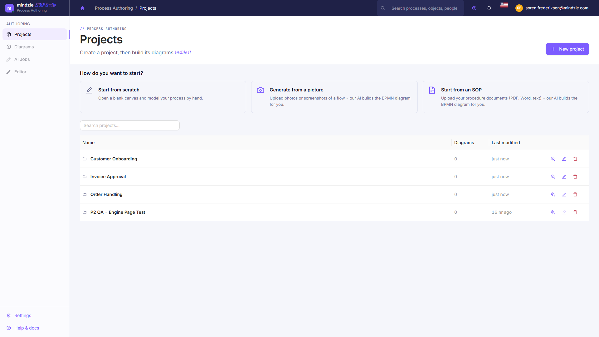 BPM Studio projects page