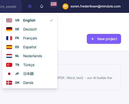 The language menu