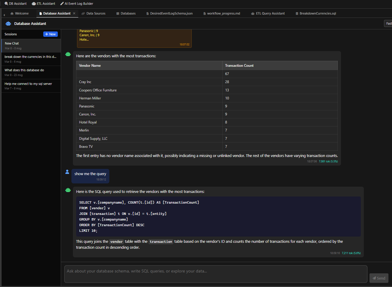 DB Assistant - Viewing the generated SQL query