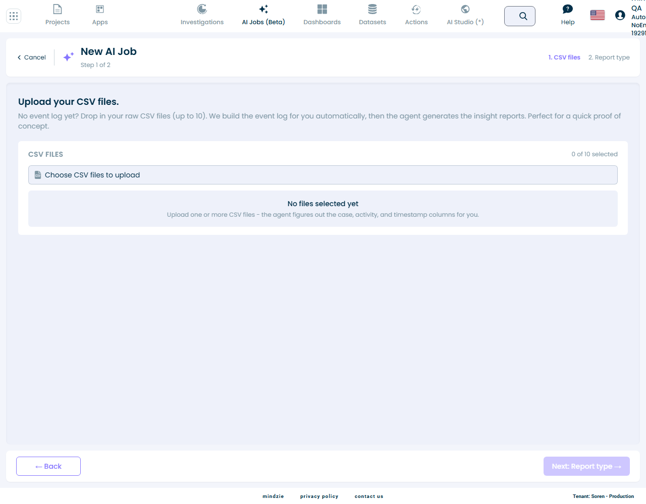 Upload your CSV files