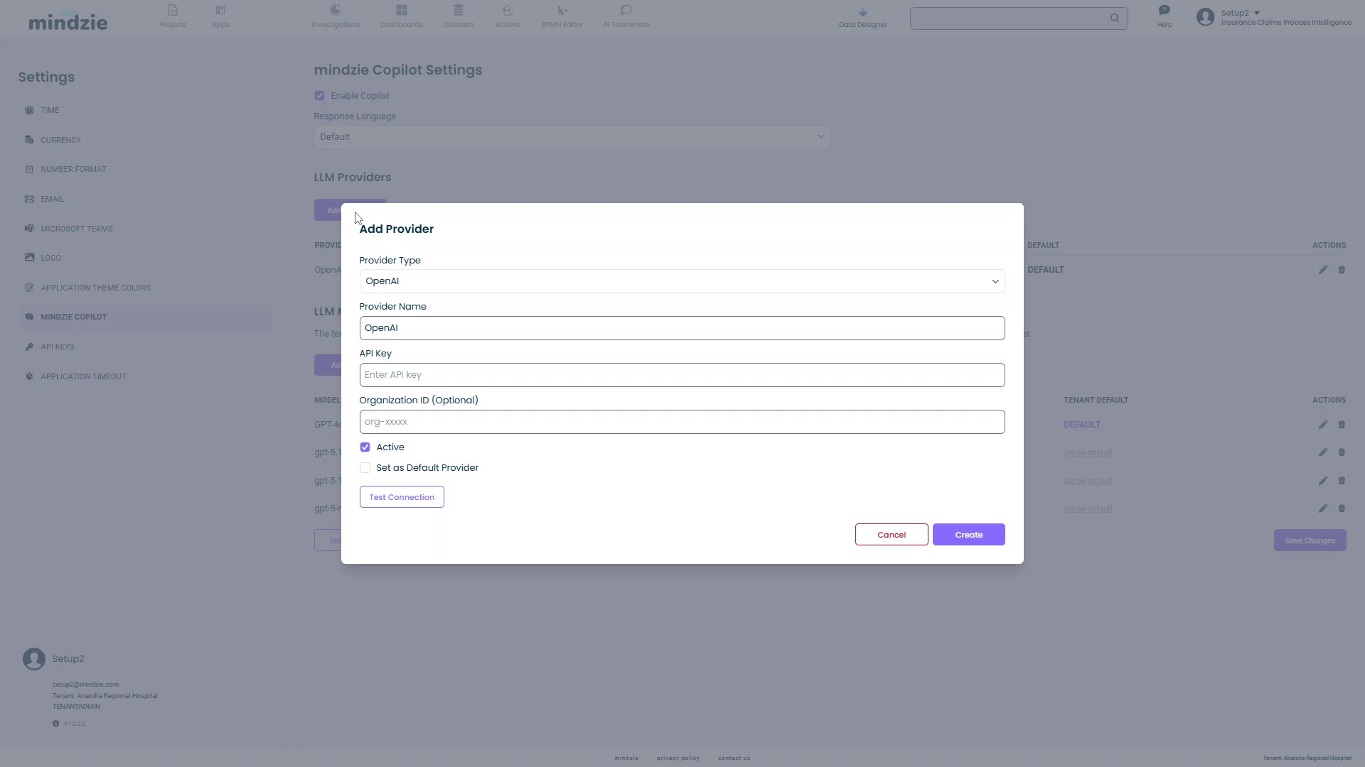 Add Provider dialog with fields for provider configuration