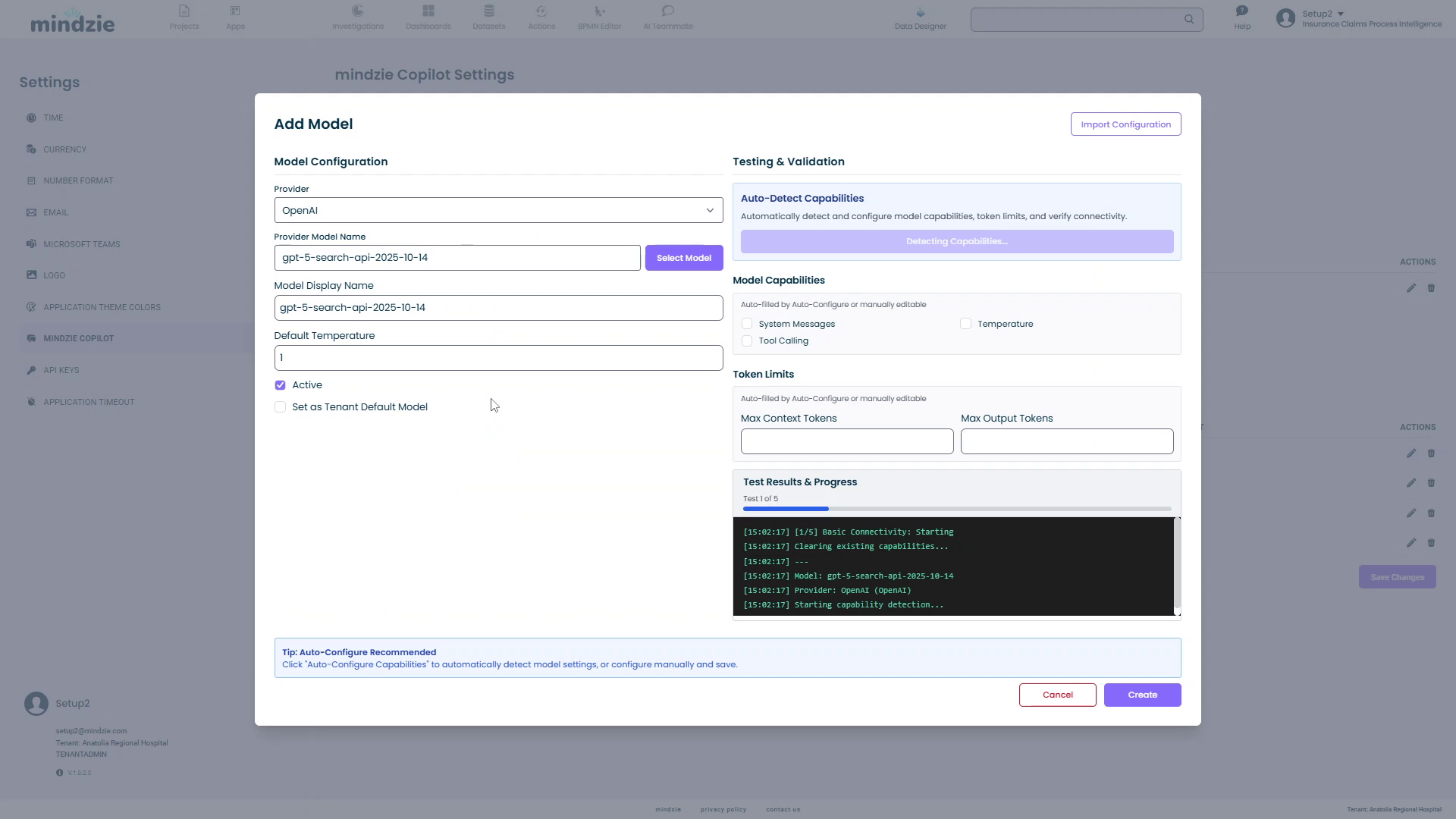Auto-detect capabilities in progress, showing "Detecting Capabilities..." status