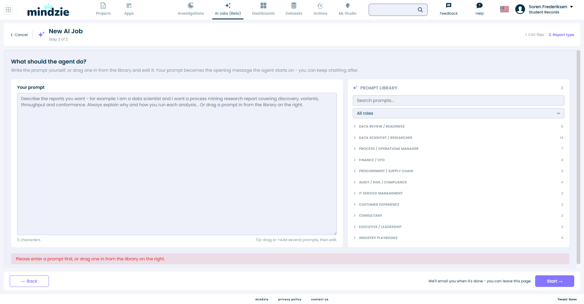 An empty prompt cannot start