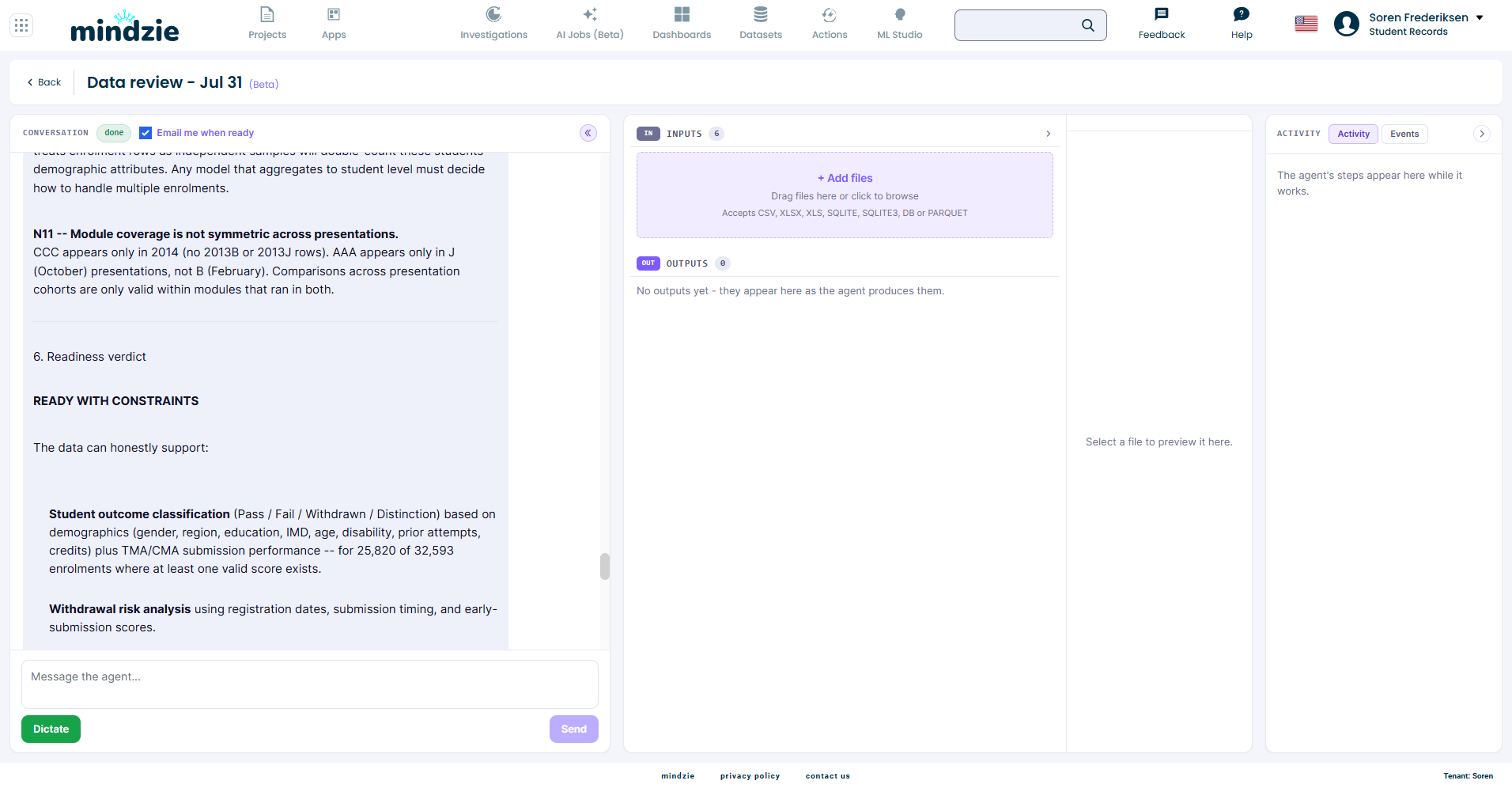 The readiness verdict in the finished review