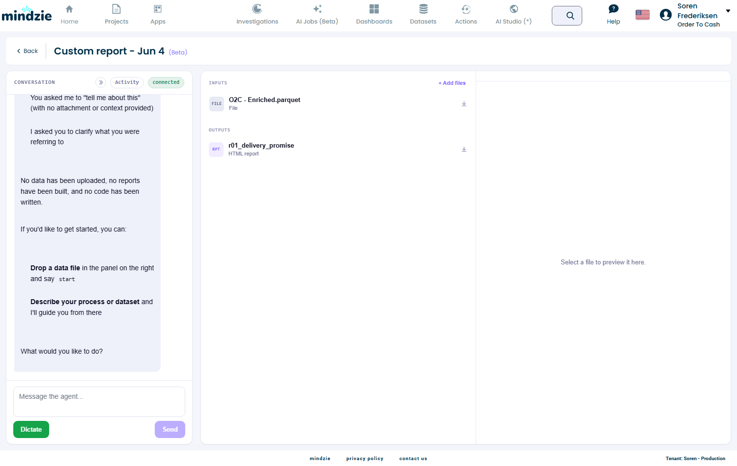 Botón Dictar en la conversación AI Job