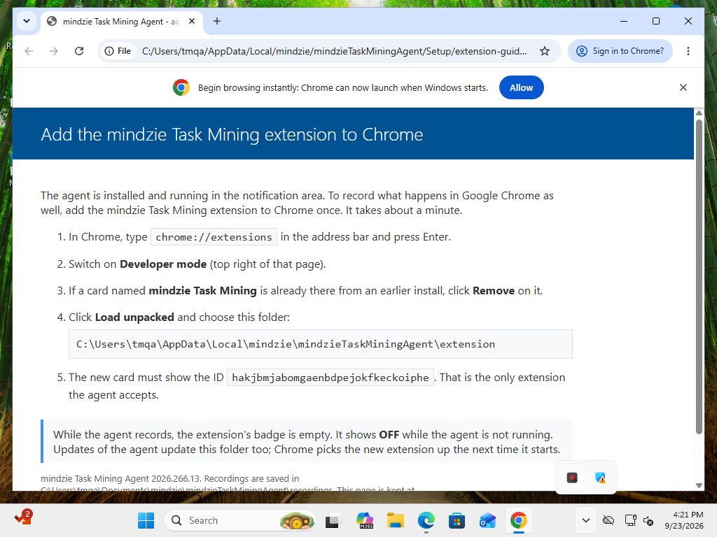 The extension guide page opened in Chrome