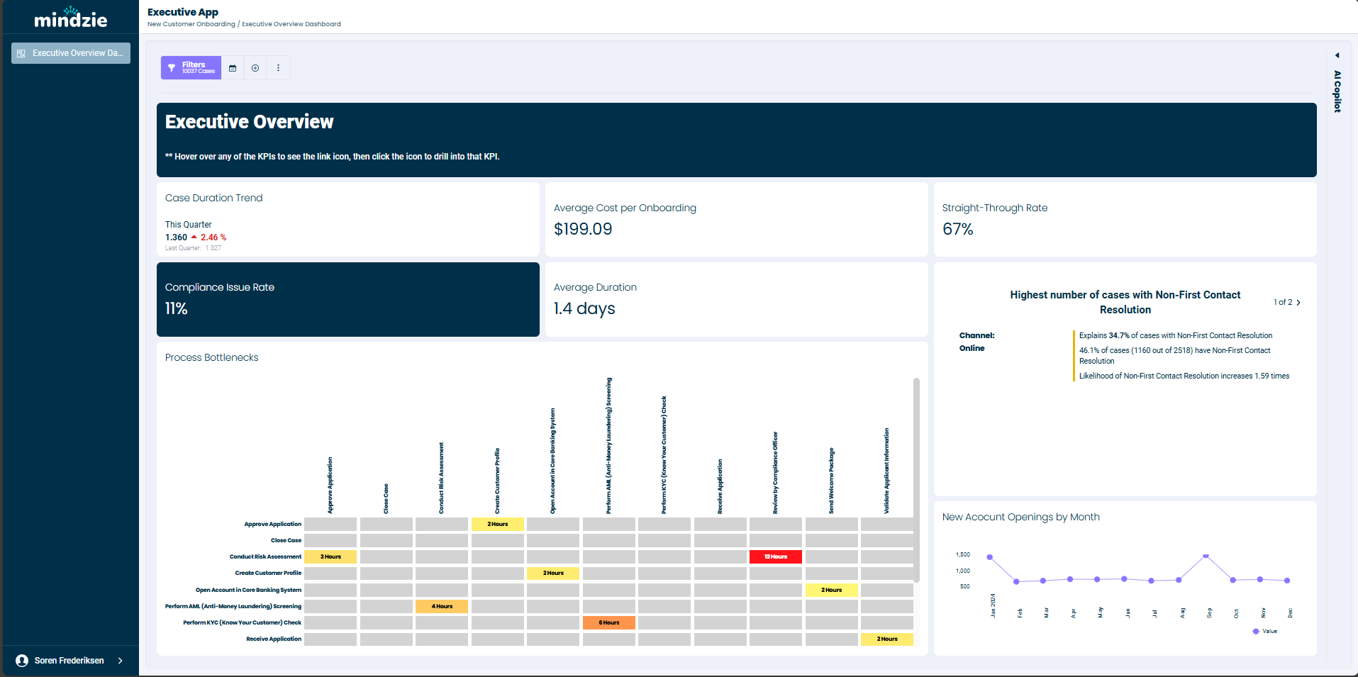 App view showing the Executive Overview Dashboard with sidebar navigation