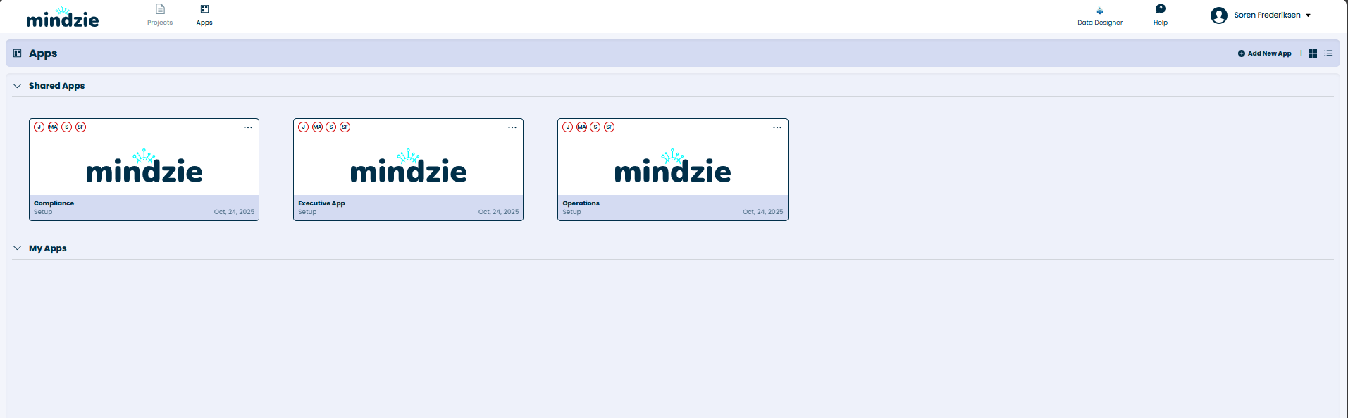 Apps page showing multiple apps including the Executive Overview app