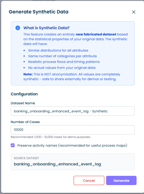 Generate Synthetic Data Dialog