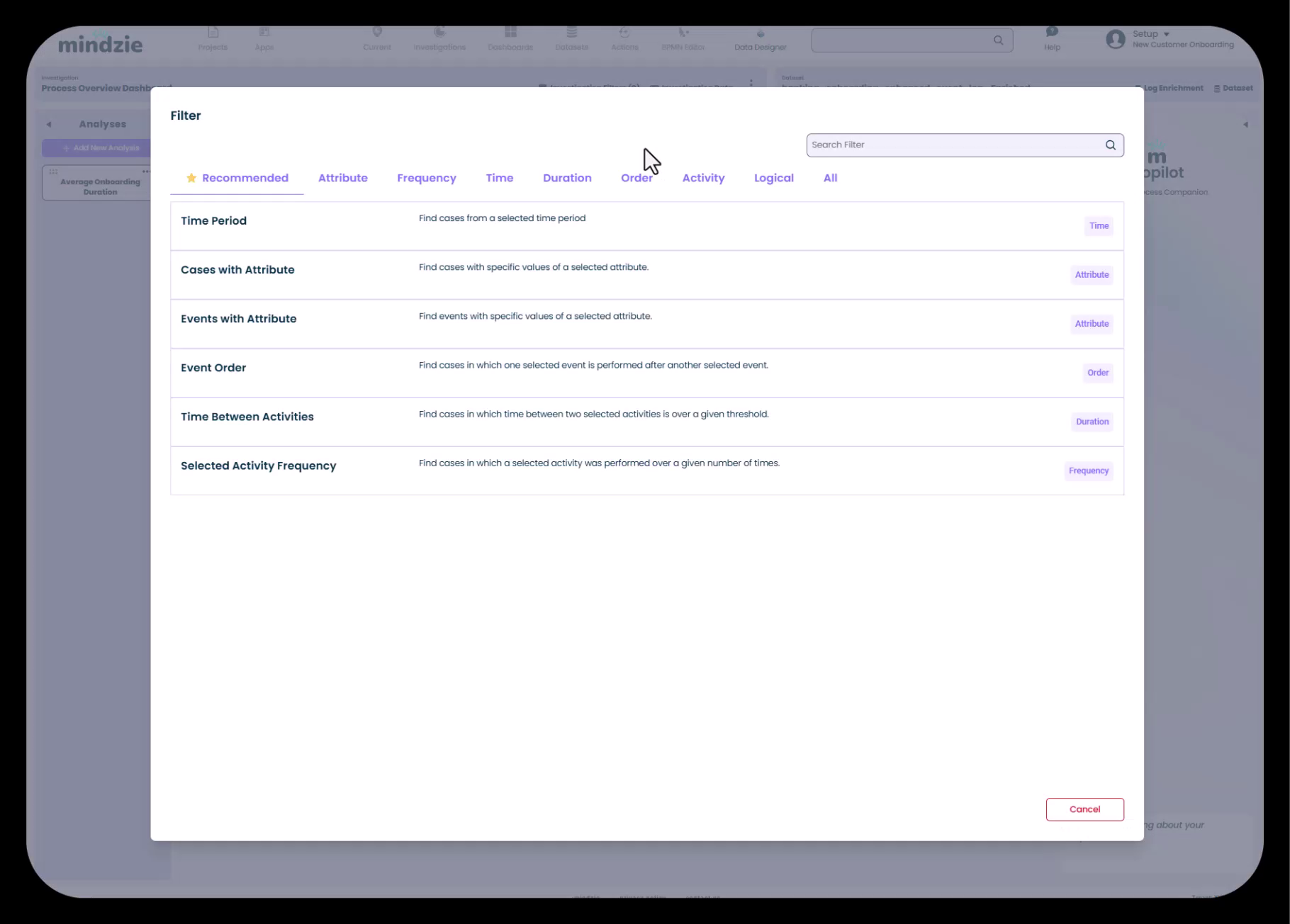 Filter Selection Interface