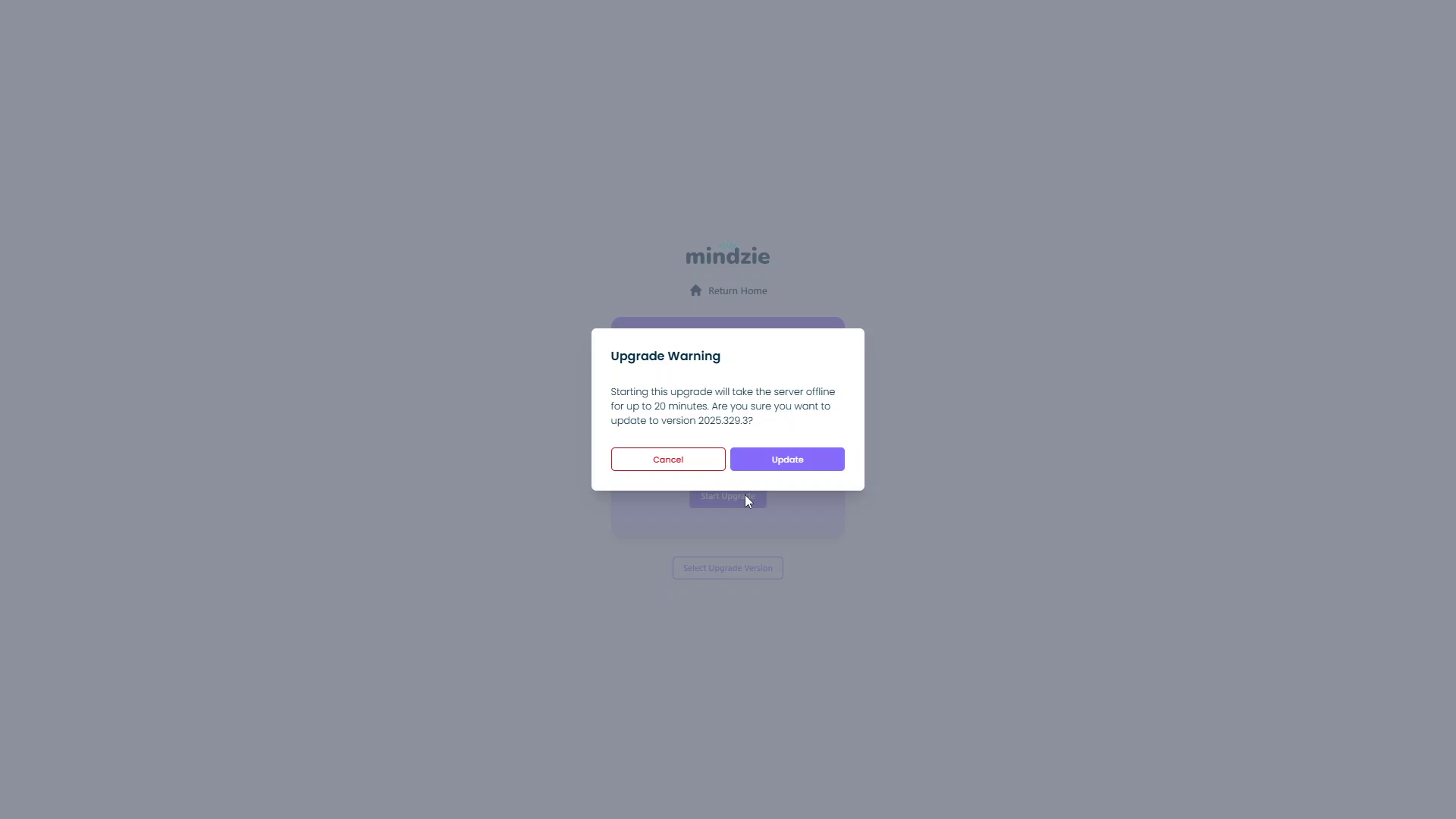 Upgrade Warning confirmation dialog
