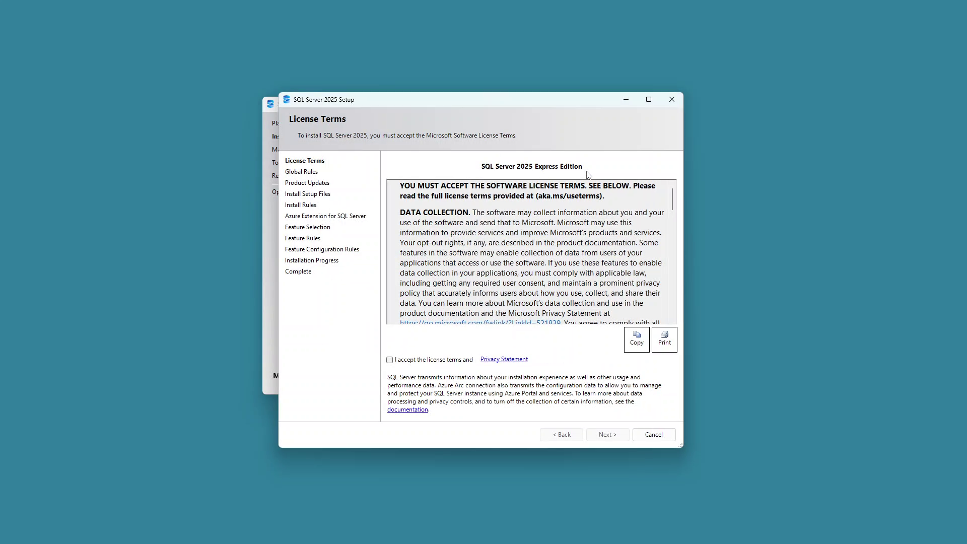 License Terms screen
