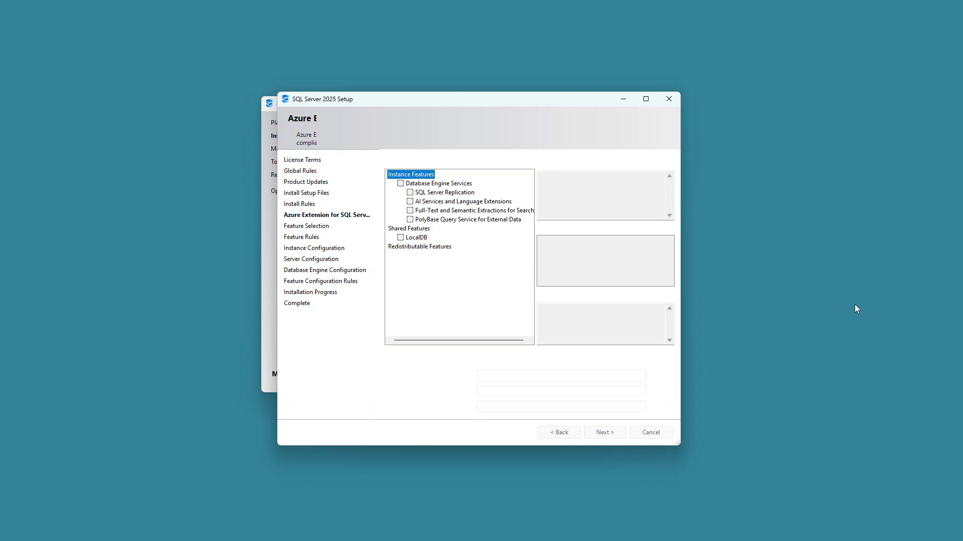 Feature Selection screen showing Database Engine Services