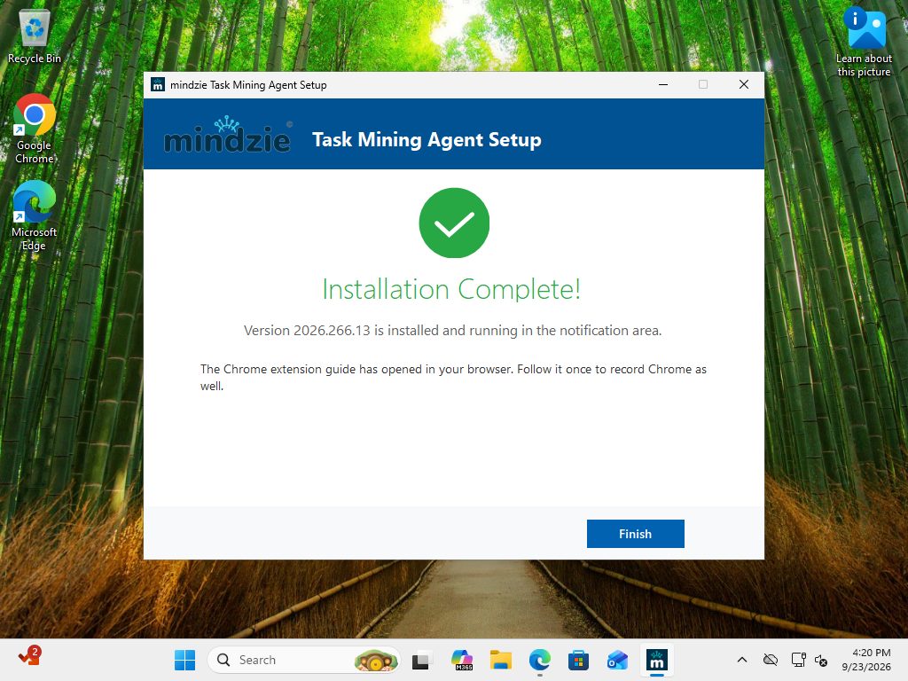 Installation Complete, with the installed version