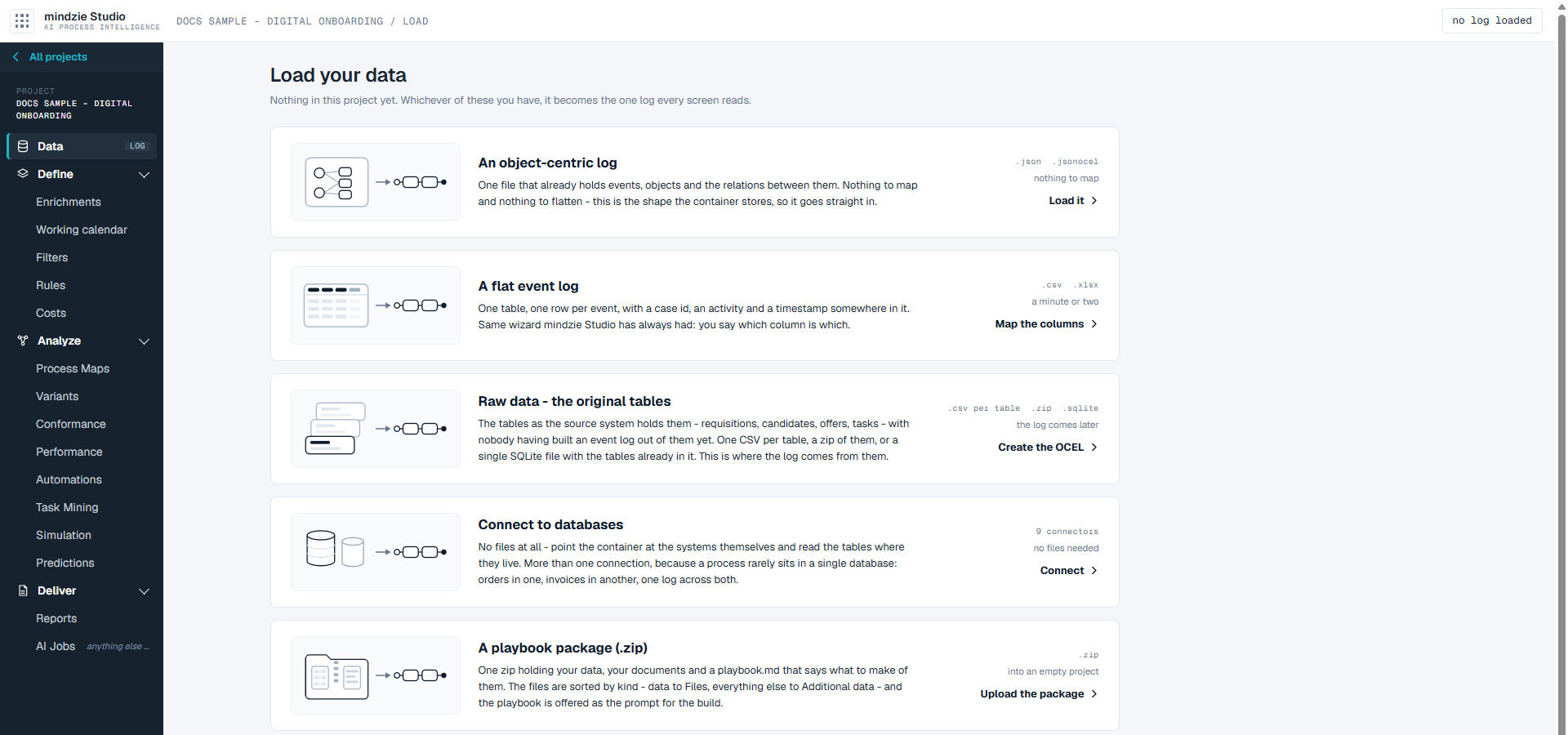Load your data, with the five ways in