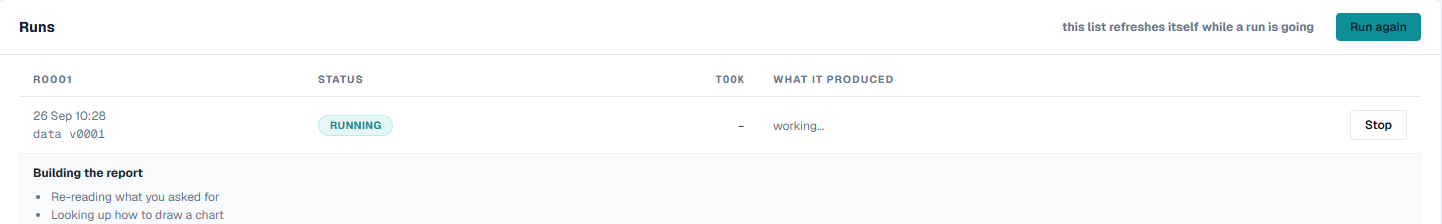 A run in progress on a job's page