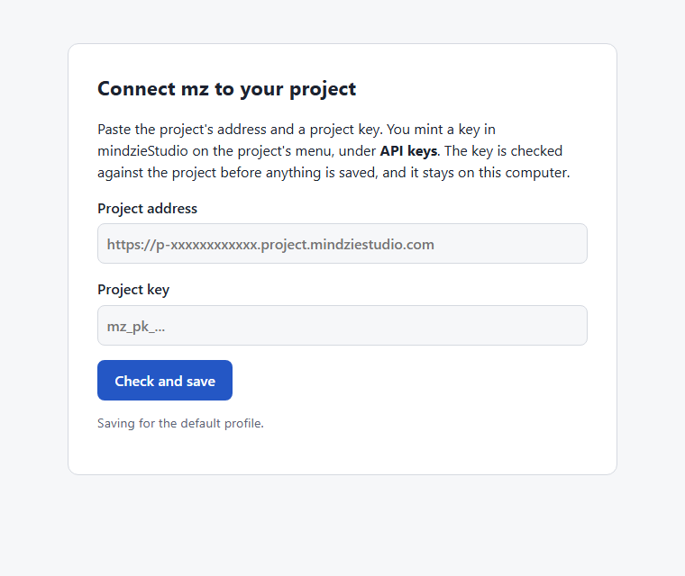 La page que mz setup ouvre dans votre navigateur