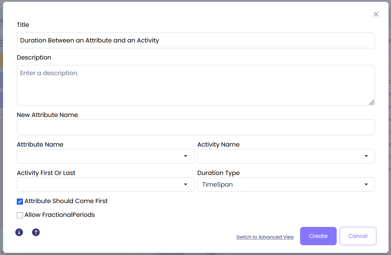 Resulting attribute showing calculated durations in event log