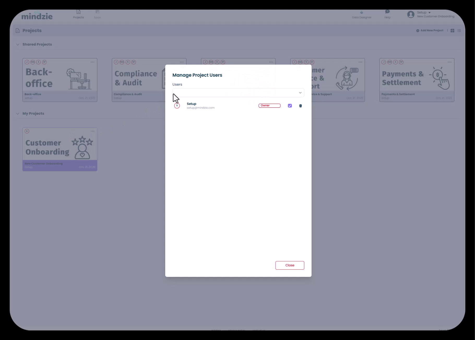 Manage Project Users Dialog