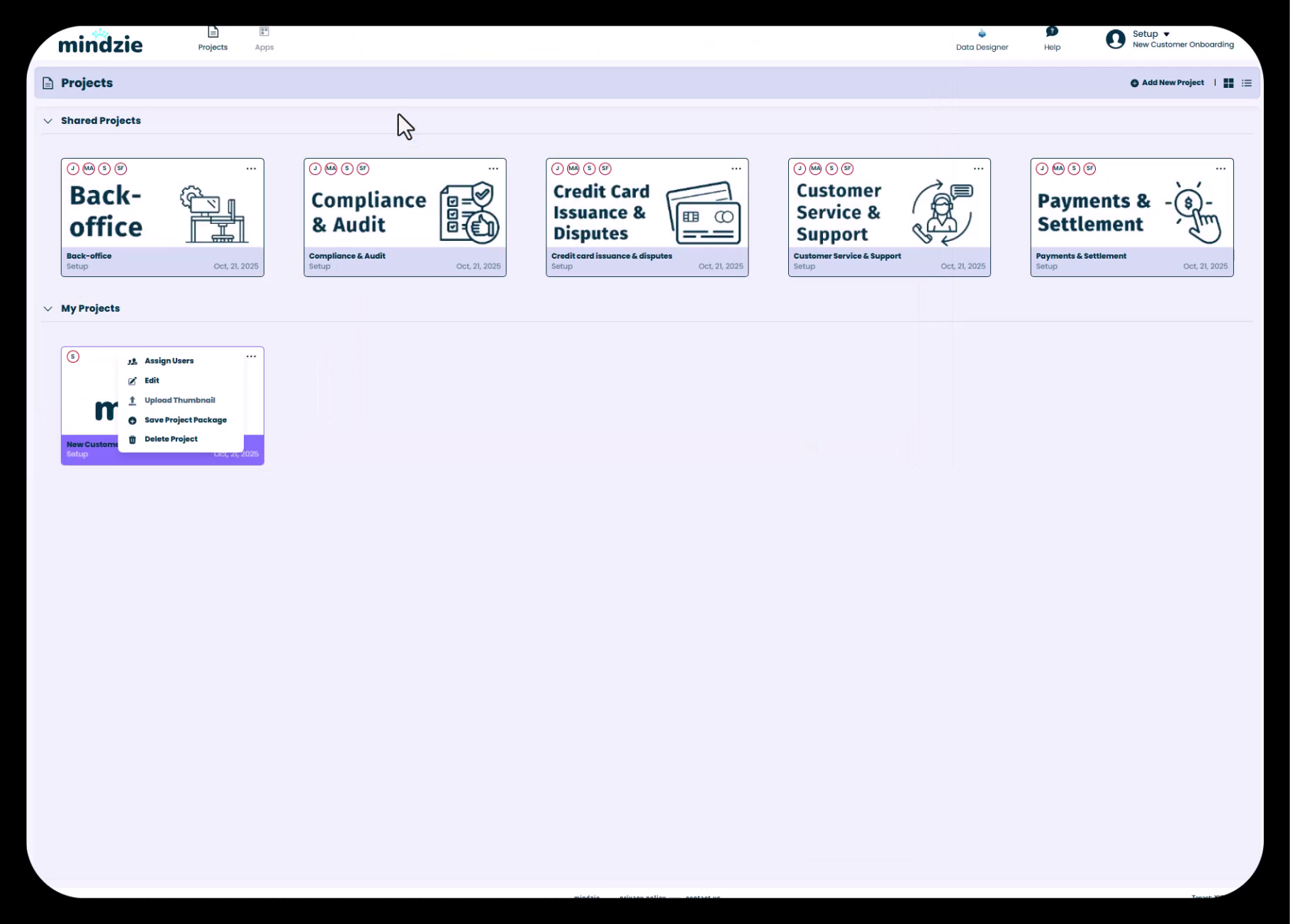 Project Menu Options
